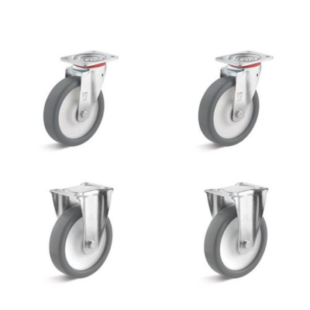 Castor set - 2 swivel and 2 fixed castors - wheel Ã˜ 80 to 200 mm - height 108 to 245 mm - load capacity / set 360 to 1050 kg