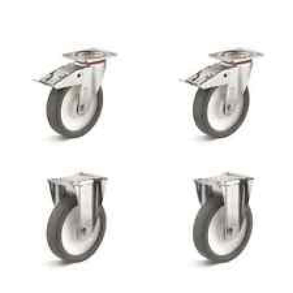 Roller set - 2x swivel castors with double stop and 2x fixed castors and thermoplastic wheel - total capacity up to 1050 kg