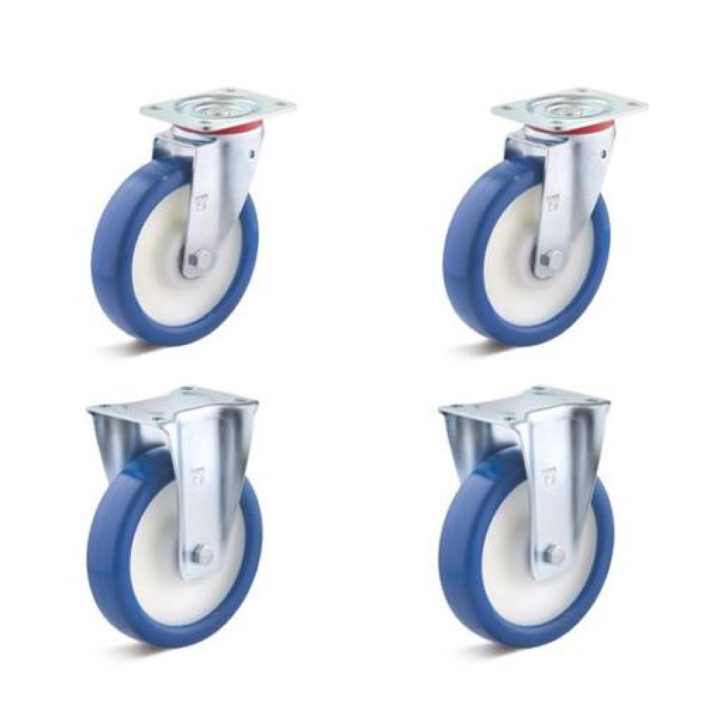 Castor set - 2 swivel and 2 fixed castors - wheel Ã˜ 80 to 200 mm - construction height 108 to 245 mm - load capacity / set 450 to 1500 kg