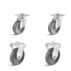 Castor set - 2 swivel and 2 fixed castors - wheel Ø 50 to 100 mm - construction height 69 to 125 mm - load capacity / set 120 to 195 kg