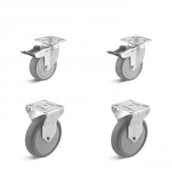 Castor set - 2 swivel and 2 fixed castors - wheel Ø 50 to 100 mm - construction height 69 to 125 mm - load capacity / set 120 to 195 kg