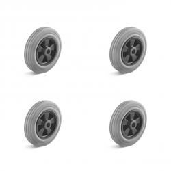 Hjulsæt - 4 massive gummihjul - rullelejer - hjul Ø 160 til 200 mm - lasteevne / sæt 405 til 615 kg