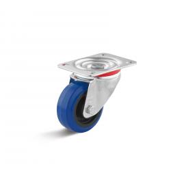 Svingbart hjul - elastisk massivt gummihjul - hjul ˜ 80 mm - høyde 100 mm - lastekapasitet 120 kg - blå