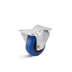 Kiinteä pyörä - elastinen kiinteä kumipyörä - rullalaakeri - pyörä Ø 80 mm - rakennekorkeus 100 mm - kantavuus 120 kg - sininen