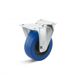 Fixed castor - elastic solid rubber wheel - roller bearing - wheel Ã˜ 100 mm - height 125 mm - load capacity 150 kg - blue