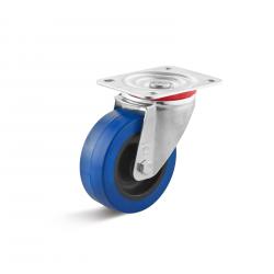 Roulette pivotante - roue en caoutchouc élastique solide - bleu - Ø de la roue 100 mm - hauteur total 125 mm - capacité de charge 150 kg
