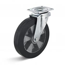 Vridbart hjul med riktningslås - elastiskt massivt gummi - hjul Ø 250 mm - konstruktionshöjd 289 mm - lastkapacitet 500 kg