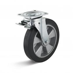 Vridbart hjul med riktningsspärr - elastiskt massivt gummi - hjul Ø 250 mm - konstruktionshöjd 289 mm - lastkapacitet 500 kg