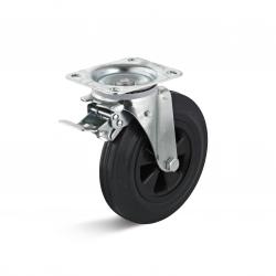 Svänghjul med dubbelt stopp - massivt gummi - för soptunna - hjul Ø 200 mm - konstruktionshöjd 238 mm - lastkapacitet 205 kg