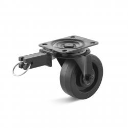 Drejeligt hjul med retningslås - elastisk massivt gummihjul - hjul Ø 100 mm - konstruktionshøjde 125 mm - belastningskapacitet 150 kg