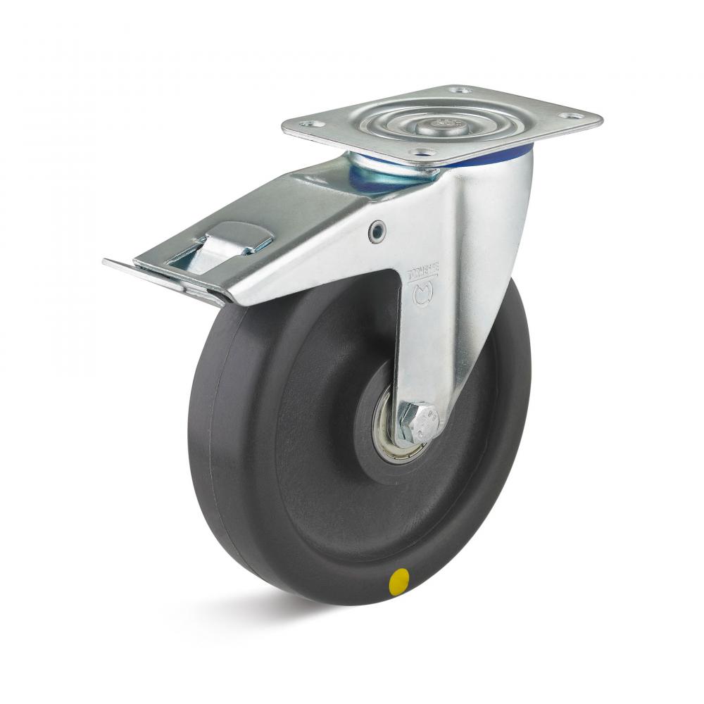 Svingbart hjul - med dobbel stopp og elektrisk ledende polyamidhjul - hjul Ø 80 til 200 mm - bæreevne 150 til 350 kg