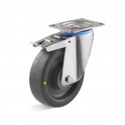 Kraftig drejehjul - rustfrit stål - med bremse og polyamidhjul - elektrisk ledende - bæreevne 200 til 700 kg