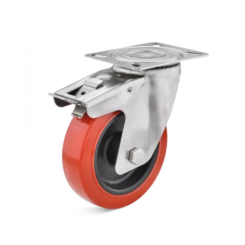 Swivel castor - Silicone wheel - Brake - Wheel Ø 80 to 160 mm - Height 108 to 197 mm - Load capacity 80 to 180 kg