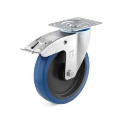 Swivel castor - Elastic solid rubber wheel - With double stop - Wheel Ø 200 mm - Height 235 mm - Load capacity 350 kg