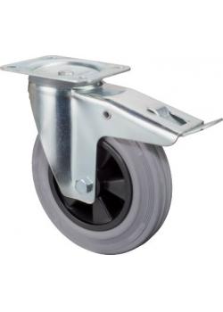 Svingbart hjul med totalbrems - gummihjul - hjul Ø 80 til 200 mm - konstruksjonshøyde 105 til 237 mm - lastekapasitet 50 til 205 kg