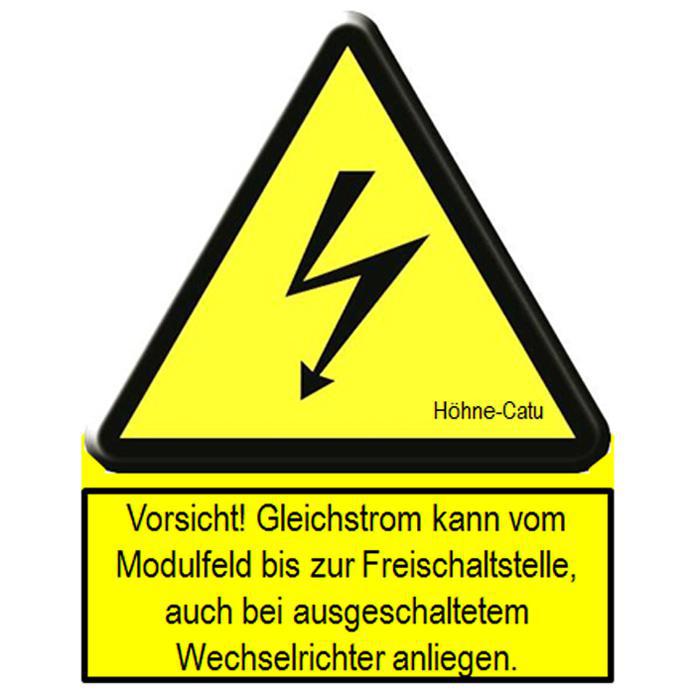 Warning sign - for photovoltaic systems - "Caution! DC ..." - different versions