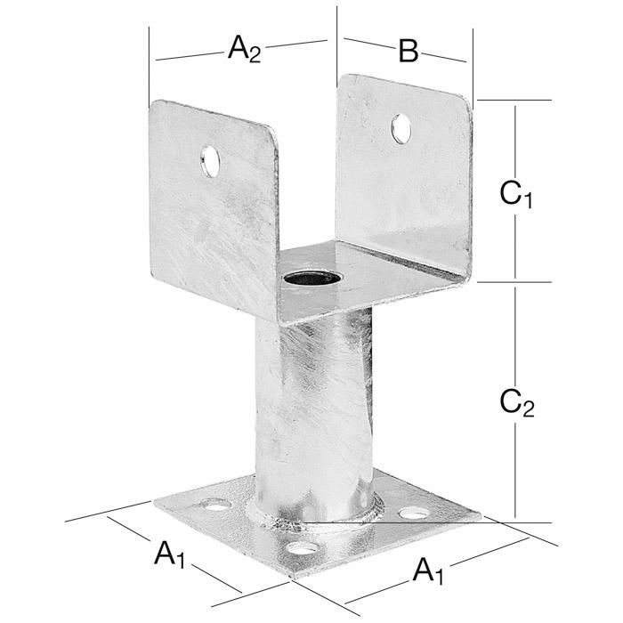 Column shoe - steel - screw-on - hot-dip galvanized - with tubular oarlock - price per pack