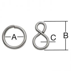 Gancio a S + anello - acciaio - 5 carte con 2 ganci + 1 anello ciascuno