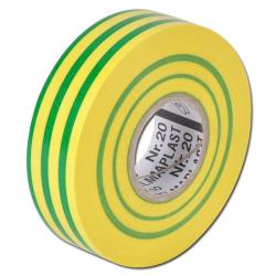 Insulating tape - ageing resistant - soft PVC film - transparent adhesive - flame retardant - temperature resistant up to + 90°C - thickness 15 mm - width 19 mm - length 10 m - green-yellow