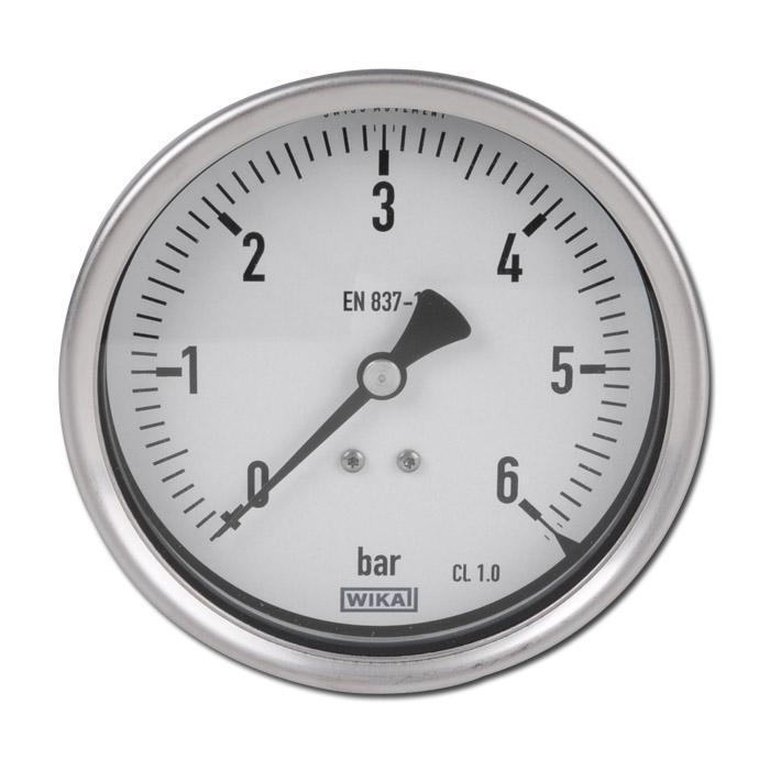 Manometer med anslutning baktill - kromnickel / mässingsanslutning - Ø 100 mm