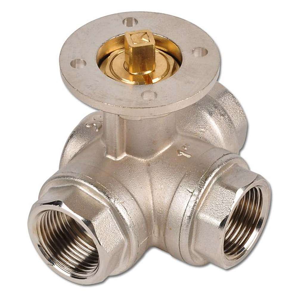 Ball valve with mounting flange acc. to ISO 5211 - 3-way - brass - up to PN 30