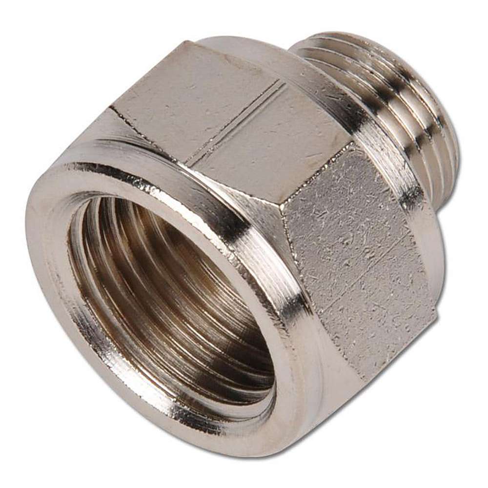 Reducing nipple - brass - cylindrical outer and inner thread - 1/8" to 1" - nickel-plated