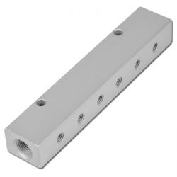 Barra di distributore a 6 fori - alluminio - scarichi unilaterale - 16 bar