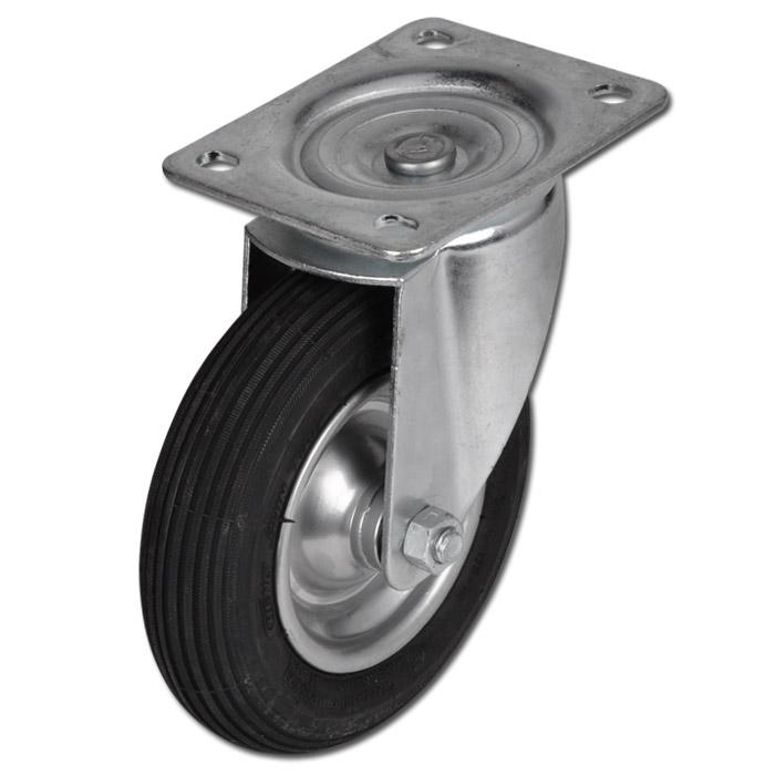 Pneumatic Wheel Swivel Castors - Steel Plate Rim