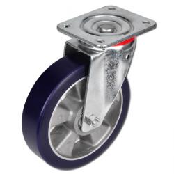 Kraftig drejelig hjul - elastisk PU hjul - hjul Ø 100 til 200 mm - konstruktionshøjde 128 til 245 mm - belastningskapacitet 200 til 600 kg