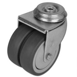 Ball Bearing Swivel Castors - With Back Hole Fitting - Rubber Tyred - Plastic Ri