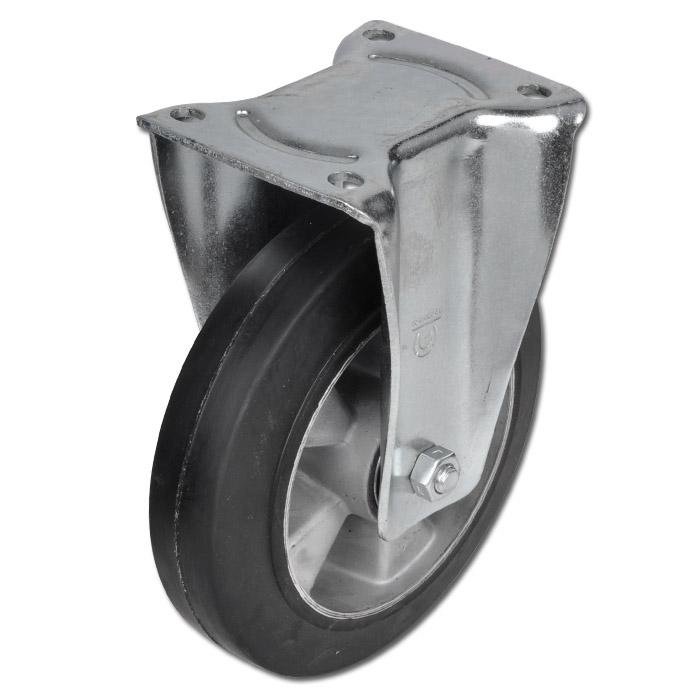Rolka stała - koło z elastycznej pełnej gumy - Ř koła 80 do 250 mm - wysokość 108 do 297 mm - nośność 120 do 500 kg