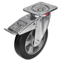 Transportrulle med bremse - med plate - elastisk massiv gummihjul