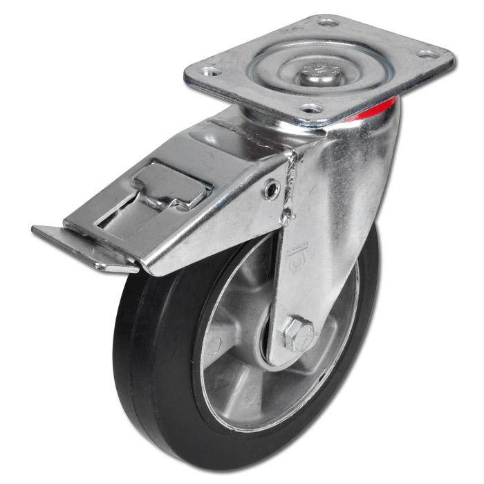 Drejeligt hjul - elastisk massivt gummihjul - hjul Ø 80 til 250 mm - konstruktionshøjde 108 til 297 mm - bæreevne 120 til 500 kg
