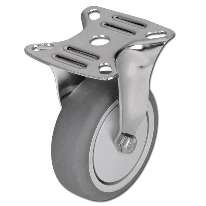 Fast hjul i rustfrit stål - termoplastisk hjul - hjul Ø 50 til 100 mm - konstruktionshøjde 69 til 135 mm - bæreevne 40 til 100 kg