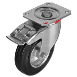 Drejeligt hjul med dobbelt stop - massiv gummi - hjul Ø 80 til 250 mm - konstruktionshøjde 100 til 290 mm - bæreevne 50 til 295 kg