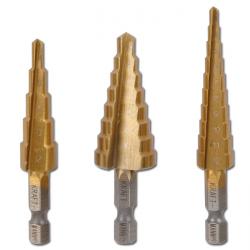 HSS step drill bit set- 3-20 mm - Titanium-coated - 3 pieces