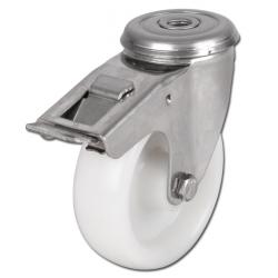 Stainless steel castor bolt hole "TORWEGGE" - with double stops and polyamide wh