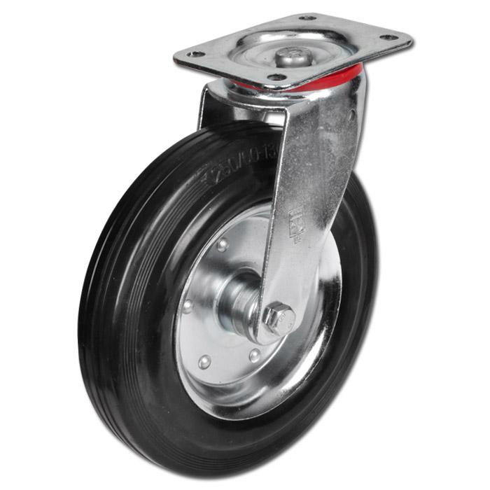 Drejeligt hjul - massivt gummihjul - hjul Ø 80 til 250 mm - konstruktionshøjde 100 til 290 mm - bæreevne 50 til 295 kg