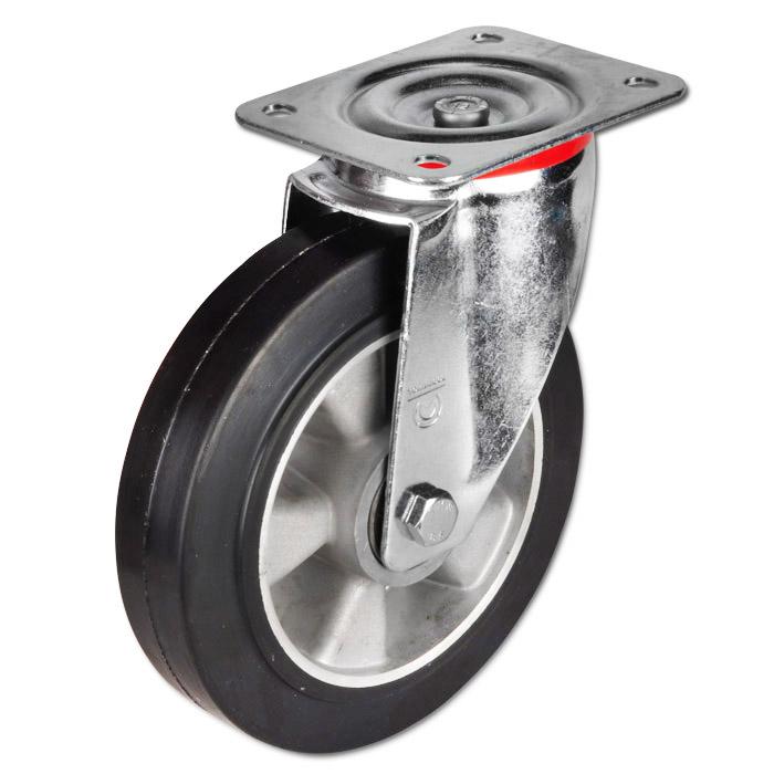 Drejeligt hjul - elastisk massivt gummihjul - hjul Ø 80 til 250 mm - konstruktionshøjde 100 til 290 mm - bæreevne 120 til 400 kg