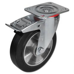 Transportrulle med bremse - styrbar - med plate - elastisk massiv gummihjul