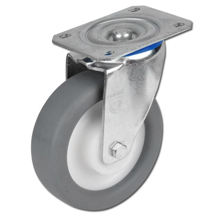 Zestaw kołowy skrętny do aparatu - koło termoplastyczne - Ř koła 80 do 250 mm - wysokość konstrukcyjna 100 do 290 mm - nośność 120 do 400 kg