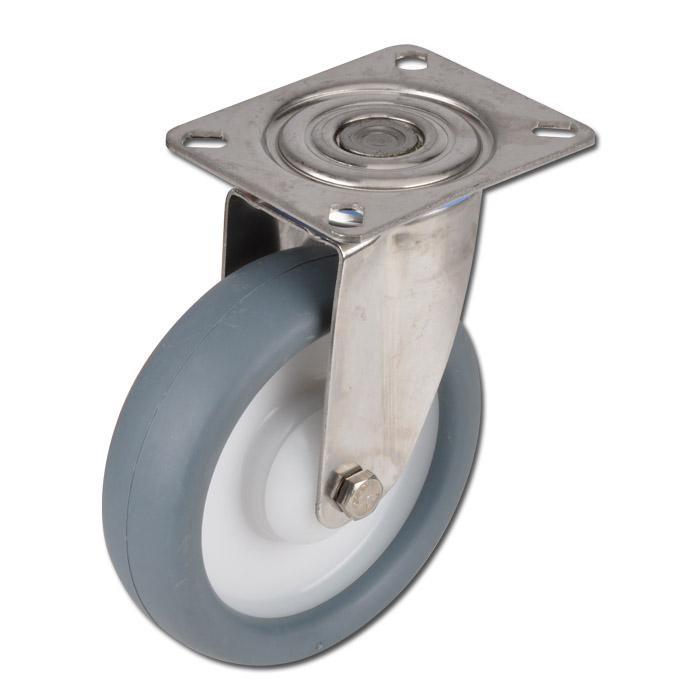 Zestaw kołowy skrętny ze stali nierdzewnej - koło termoplastyczne - Ř koła 80 do 200 mm - wysokość 108 do 240 mm - nośność 80 do 220 kg