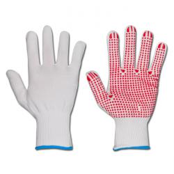 Work Gloves "Fuzhou" - Fine Knitted Polyamide With PVC-Pimples - White/Red Color