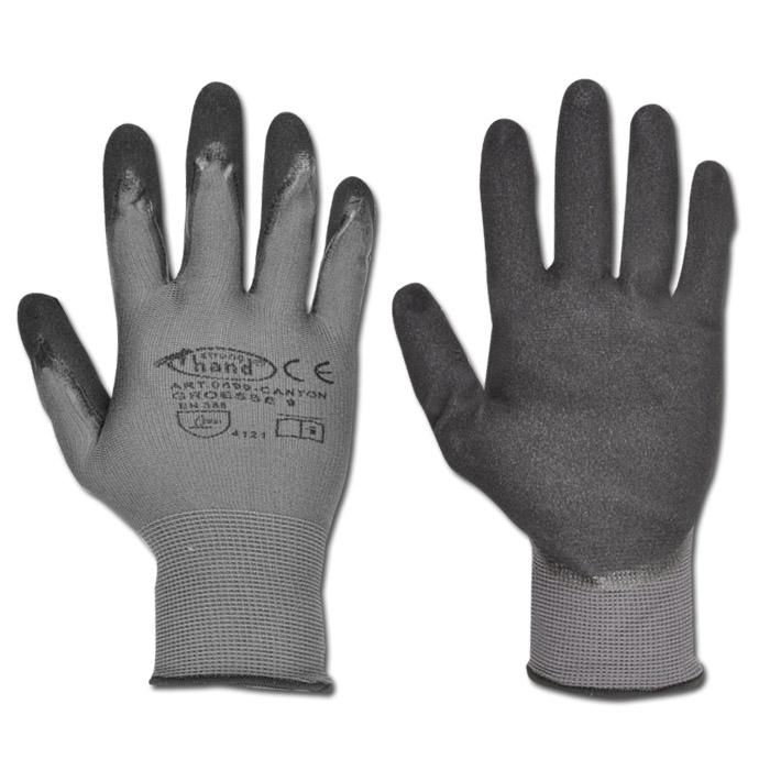 Work Gloves "CANTON" - Fine Knitted Polyamide Nitrile Coated - Grey/Black Colore