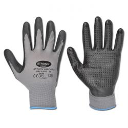 Glove - LANZHOU 100% polyester - black - with nitrile knobs - EN388