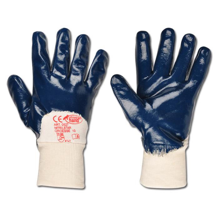 Work Glove "NITRILSTAR" - fine strik med nitril belægning - hvid / blå - Norm EN 388 / Klasse 4121