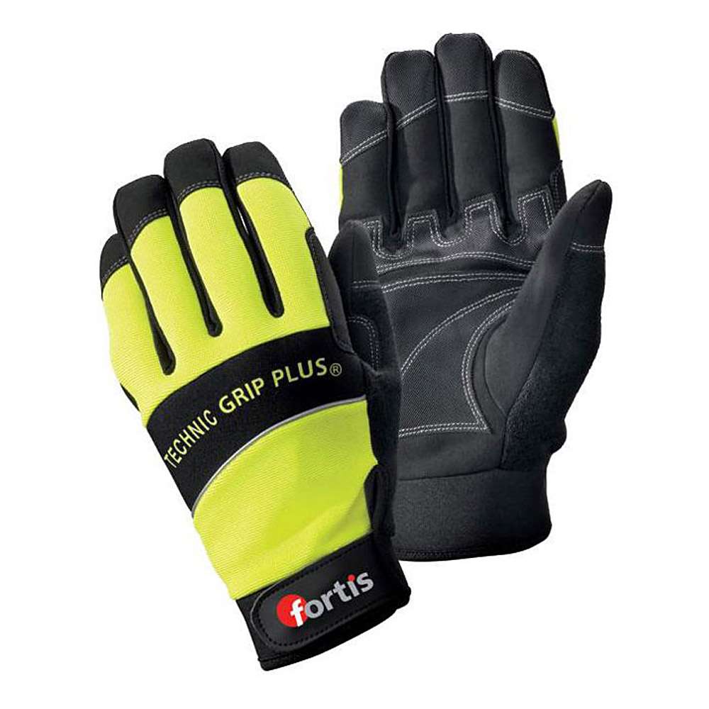 Glove "Technic Grip Plus", yellow / black, EN 388 Cat. 2, FORTIS