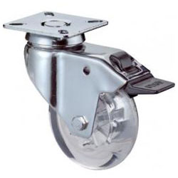 Roulette pivotante avec frein - roue en plastique translucide - Ø de la roue 50 à 75 mm - hauteur totale 72 à 103 mm - capacité de charge 40 à 50 kg