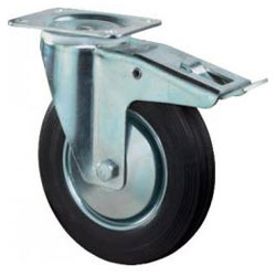 Svingbart hjul med brems - gummihjul - hjul Ã˜ 80 til 200 mm - høyde 105 til 235 mm - lastekapasitet 50 til 205 kg