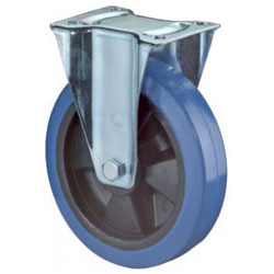 Fast hjul - elastiske dekk - hjul ˜ 100 til 200 mm - konstruksjonshøyde 128 til 235 mm - lastekapasitet 140 til 300 kg